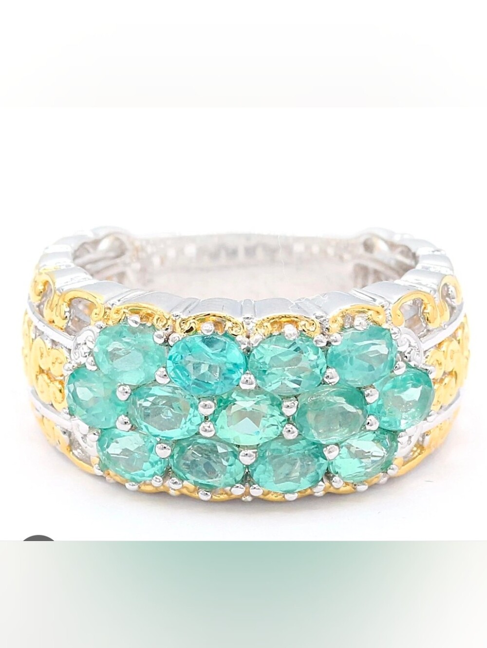 Natural Dauphin Apatite Cluster Ring  Palladium Sterling Silver 24K Size 7.5